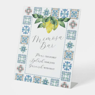 Mimosa Bar Blauwe & Gele Citroenen Reclamebord Met Voetstuk