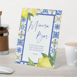 Mimosa Bar Blauwe Tegels Citroenen Vrijgezellenfee Reclamebord Met Voetstuk