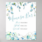 Mimosa Bar Blauwe Waterverf Bloemen Poster (Voorkant)