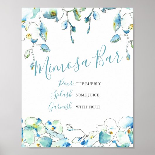 Mimosa Bar Blauwe Waterverf Bloemen Poster (Voorkant)