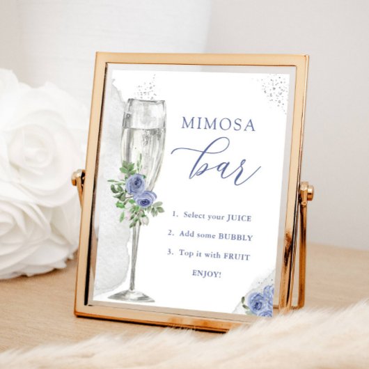 Mimosa Bar, Blauwe Zilveren Bloemen & Glas, Douche Poster