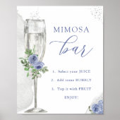 Mimosa Bar, Blauwe Zilveren Bloemen & Glass, Showe Poster (Voorkant)