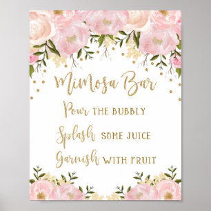 Mimosa Bar Bord Blozend Roze Goud Bloem Bruiloft Poster