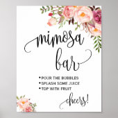 Mimosa bar bord bruid bruiloft douche roze floral poster (Voorkant)