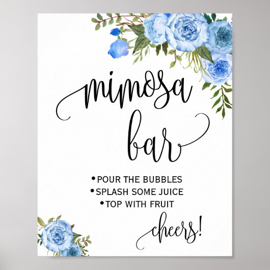Mimosa Bar bord Bruiloft Bridal Shower Blauw Bloem Poster (Voorkant)