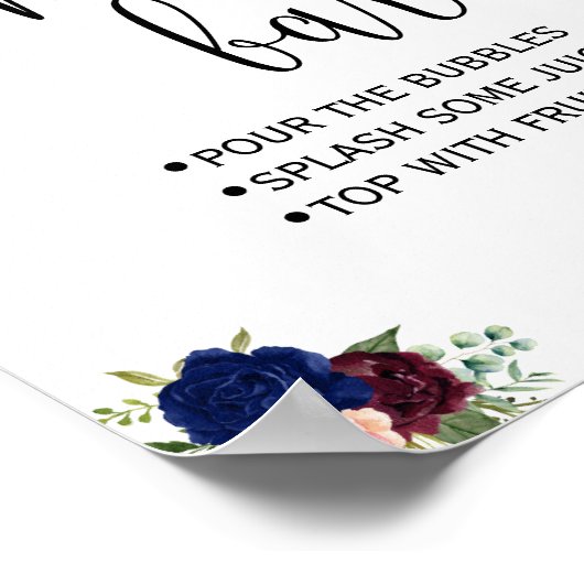 Mimosa bar bord bruiloftsshower navy marsala poster (Hoek)