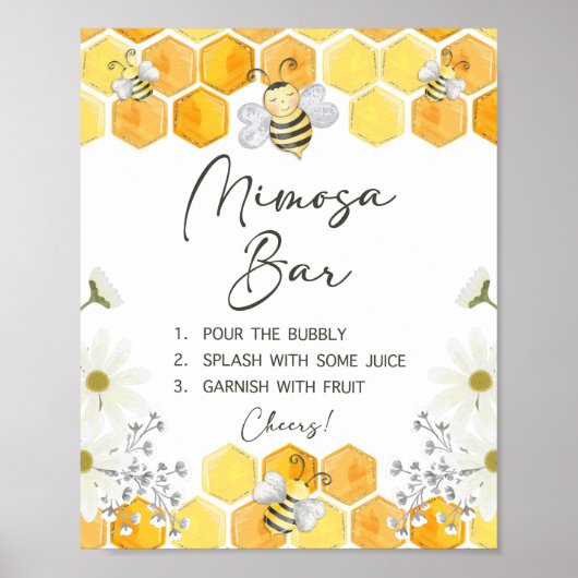 Mimosa Bar Bord Geel Honing Bij Shower Bord Poster (Voorkant)