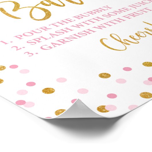Mimosa Bar Bord Roze & Gouden Glitter Confetti Poster (Hoek)