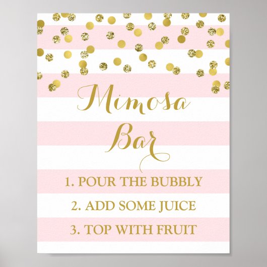 Mimosa Bar Bord Roze Strepen Gouden Confetti Poster (Voorkant)