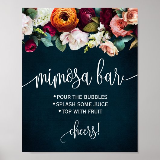 Mimosa Bar Bord Wijn Navy Bruiloft Bruidsfeest Poster (Voorkant)