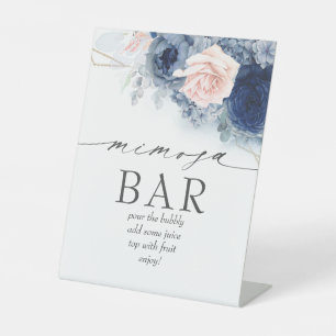Mimosa Bar Bridal Brunch Dusty Blue Floral Reclamebord Met Voetstuk
