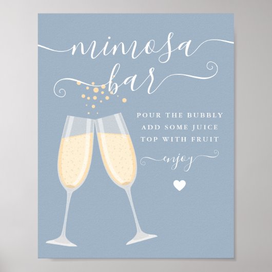 Mimosa Bar Bruidsfeest Bruiloft Stofblauw Bord Poster (Voorkant)