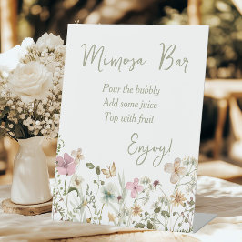 Mimosa Bar Bruidsfeest Wildflower Reclamebord Met Voetstuk