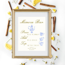 Mimosa Bar Bruidsthee China Set Blauw Wit Kant Poster