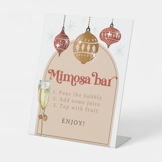 Mimosa Bar Bubble Retro Bauble Christmas Bridal Reclamebord Met Voetstuk (Voorkant)