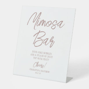 Mimosa Bar Cheers Modern Rose Gold Script Reclamebord Met Voetstuk