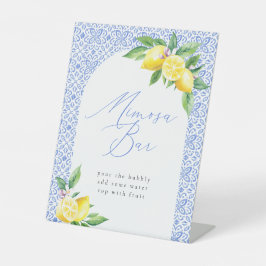 Mimosa Bar Citroen Italiaans Blauw Tegel Reclamebord Met Voetstuk