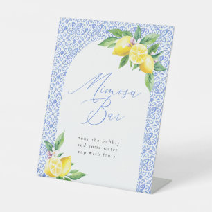 Mimosa Bar Citroen Italiaans Blauw Tegel Reclamebord Met Voetstuk