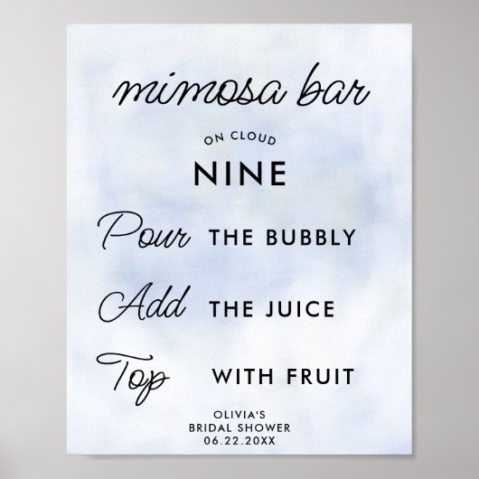 Mimosa Bar Cloud 9 Vrijgezellenfeest Pastel Blauw Poster (Voorkant)
