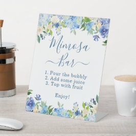 Mimosa Bar Elegant Blue Hydrangea Floral Reclamebord Met Voetstuk