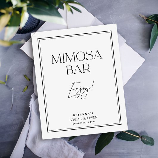 Mimosa Bar Elegante Bruiloftsontvangst Zwart & Wit Poster