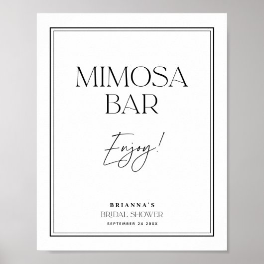 Mimosa Bar Elegante Zwarte & Witte Bruiloft Feest Poster (Voorkant)