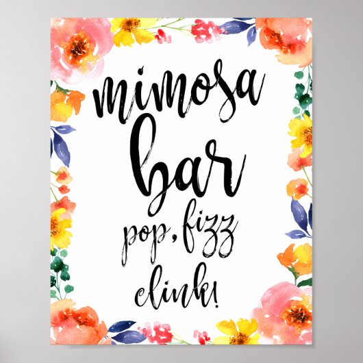 Mimosa Bar Floral Waterverf 8x10 Wedding Sign Poster (Voorkant)