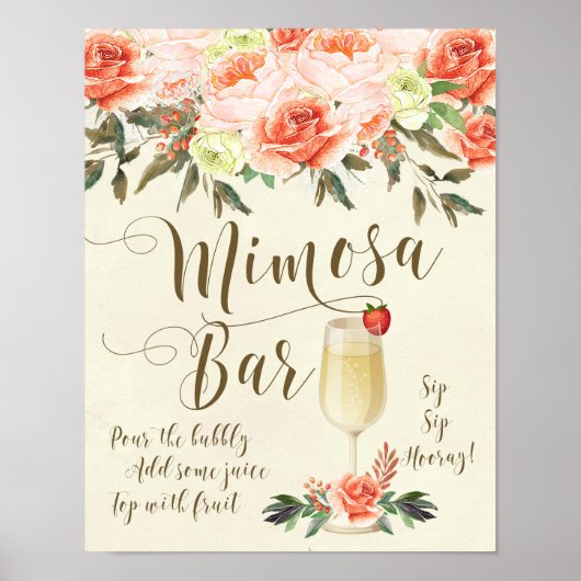 Mimosa Bar Huwelijksbord perzik bloemen Poster (Voorkant)