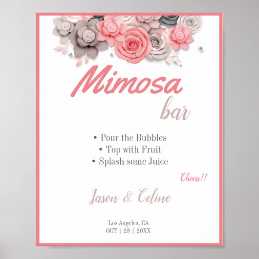 Mimosa Bar Huwelijksbord Poster (Voorkant)