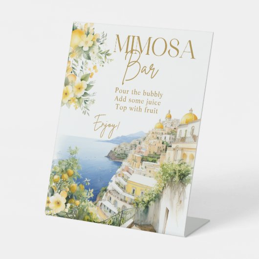 Mimosa Bar Italië Positano Bruidsmeisjesfeestje Reclamebord Met Voetstuk (Voorkant)