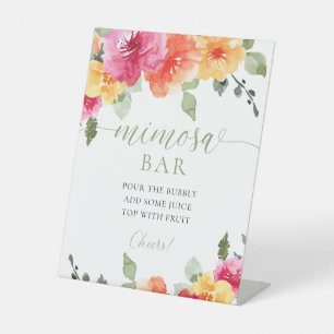 Mimosa bar kleurrijke roze oranje pioenrozen voorj reclamebord met voetstuk