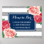 Mimosa Bar marine Silver Stripes Pink Floral Poster (Voorkant)