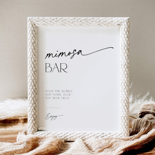 Mimosa Bar minimalistisch zwart-wit script Reclamebord Met Voetstuk
