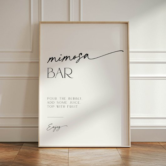 Mimosa Bar minimalistisch zwart-wit script Reclamebord Met Voetstuk