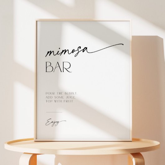 Mimosa Bar minimalistisch zwart-wit script Reclamebord Met Voetstuk