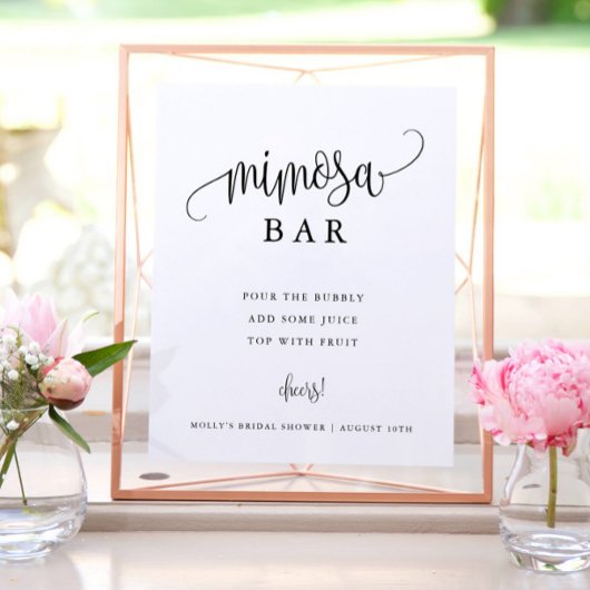 Mimosa Bar Minimalistische Calligrafie Zwart en Wi Poster