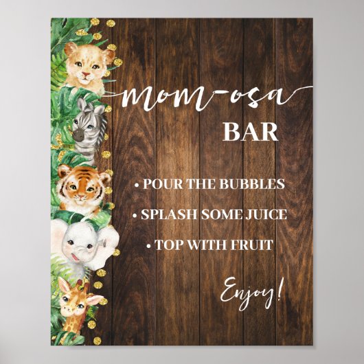 Mimosa Bar Mom-osa Bar Safari Rustiek Baby shower Poster (Voorkant)