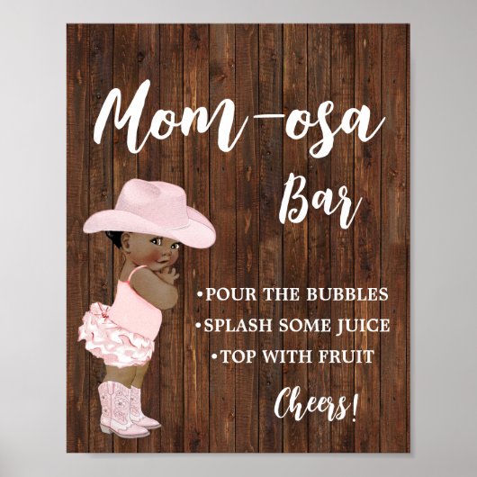 Mimosa Bar Momosa Bar AA Cowgirl Baby shower Sign Poster (Voorkant)