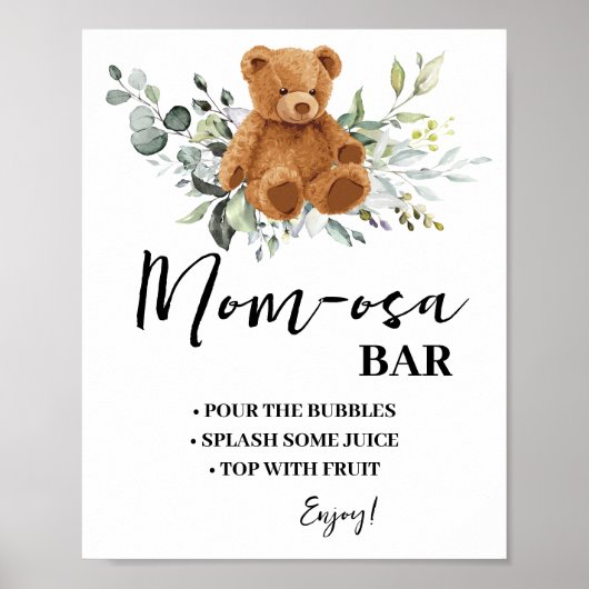 Mimosa Bar Momosa Bar Beer Greenery Baby shower Poster (Voorkant)