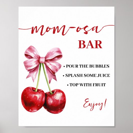 Mimosa Bar Momosa Bar Cherry Coquette Baby shower Poster (Voorkant)