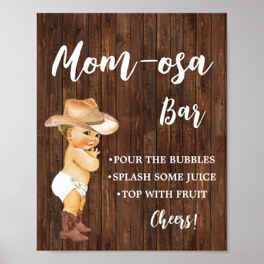 Mimosa Bar Momosa Bar Cowboy Baby shower Sign. Poster (Voorkant)