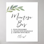Mimosa Bar Olive Leaf Greenery Shower Sign Poster (Voorkant)
