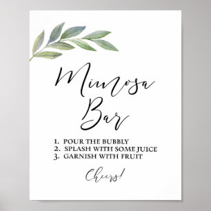 Mimosa Bar Olive Leaf Greenery Shower Sign Poster