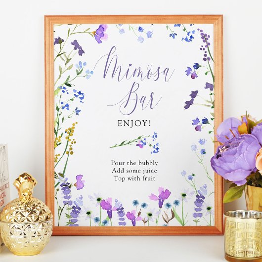 Mimosa Bar Paarse Wilde Bloem Bruidsdouche Bord Poster