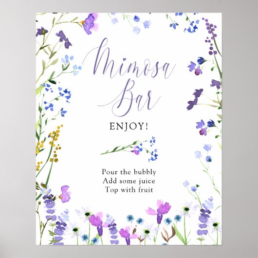Mimosa Bar Paarse Wilde Bloemen Bruidsdiner Ontvan Poster (Voorkant)