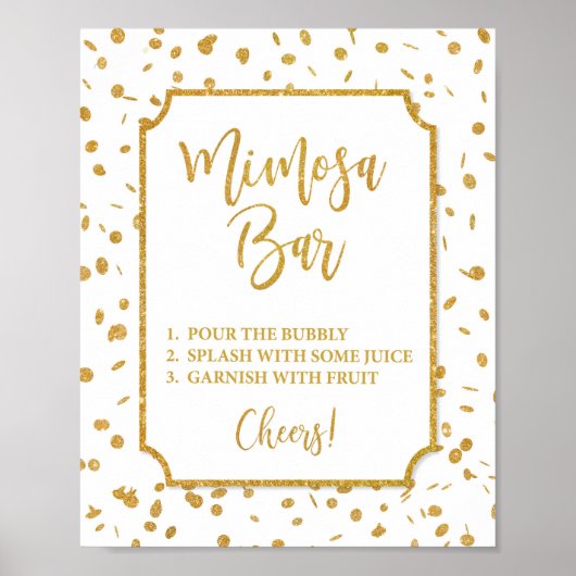 Mimosa Bar Party of Shower Sign Gold Confetti Poster (Voorkant)