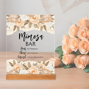 Mimosa Bar Perzik Bloemen Bruidsfeest Acryl Bord