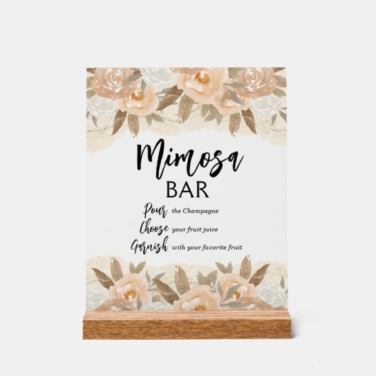 Mimosa Bar Perzik Bloemen Vrijgezellenfeest Acryl Bord (Voorkant)