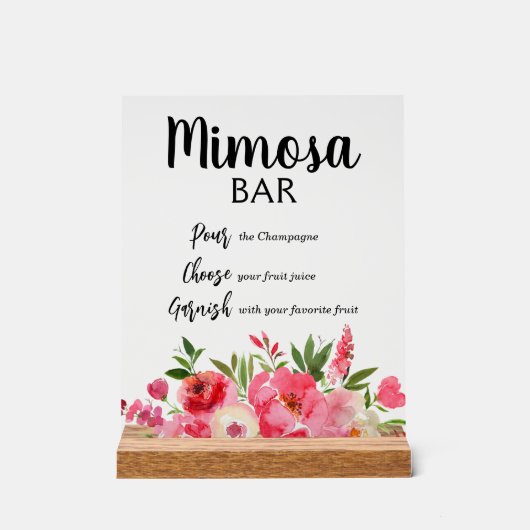Mimosa Bar Pink Peonies Vrijgezellenfeest Acryl Bord (Voorkant)