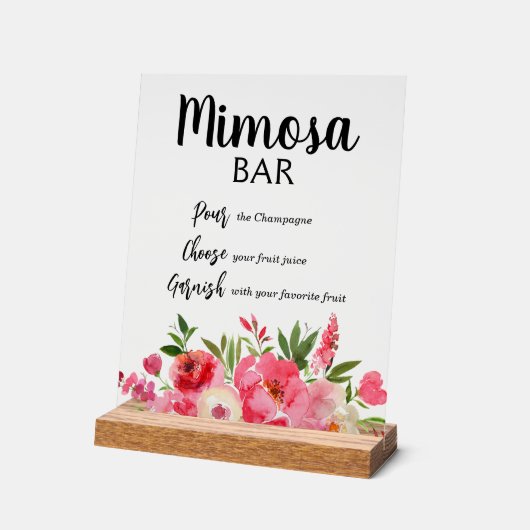 Mimosa Bar Pink Peonies Vrijgezellenfeest Acryl Bord (Hoek)